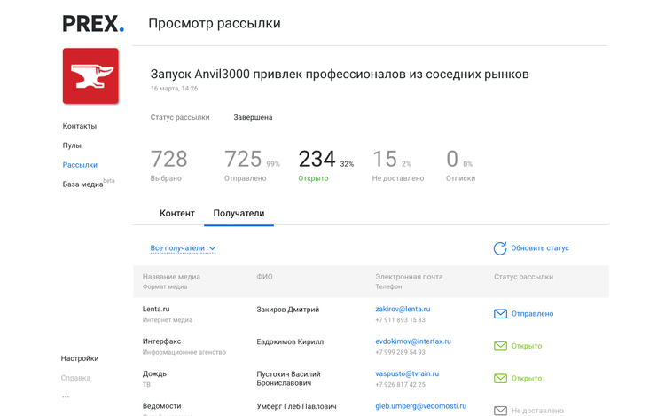 Рассылки в PREX CRM